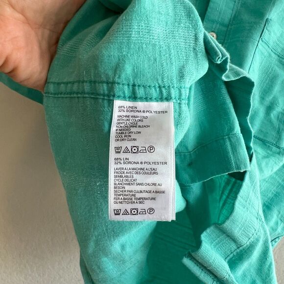 TOMMY BAHAMA Vintage Teal Green Linen Short Sleeve Button Down Shirt Mens Medium - Picture 6 of 7